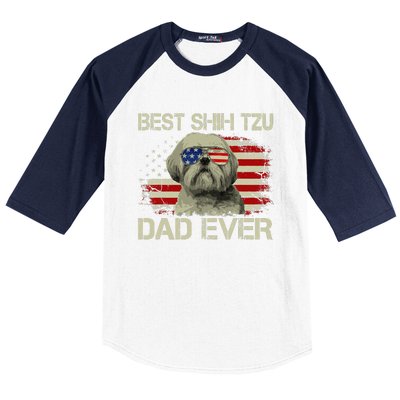 Funny Best Shih Tzu Dad Ever Dog Lover American Flag Gift Baseball Sleeve Shirt