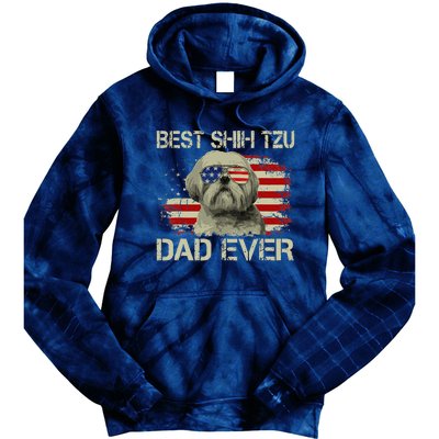 Funny Best Shih Tzu Dad Ever Dog Lover American Flag Gift Tie Dye Hoodie