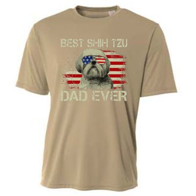 Funny Best Shih Tzu Dad Ever Dog Lover American Flag Gift Cooling Performance Crew T-Shirt