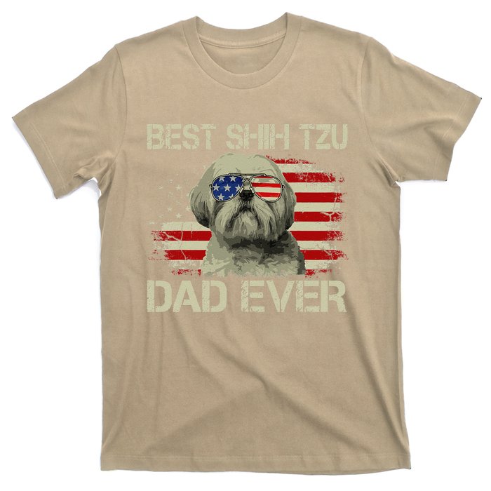 Funny Best Shih Tzu Dad Ever Dog Lover American Flag Gift T-Shirt