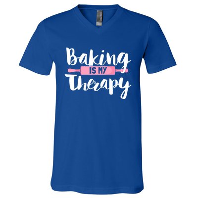 Funny Baker Saying I Baking Is My Therapy Funny Gift V-Neck T-Shirt