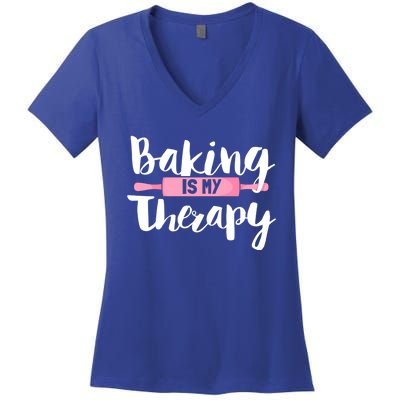 Funny Baker Saying I Baking Is My Therapy Funny Gift Women's V-Neck T-Shirt