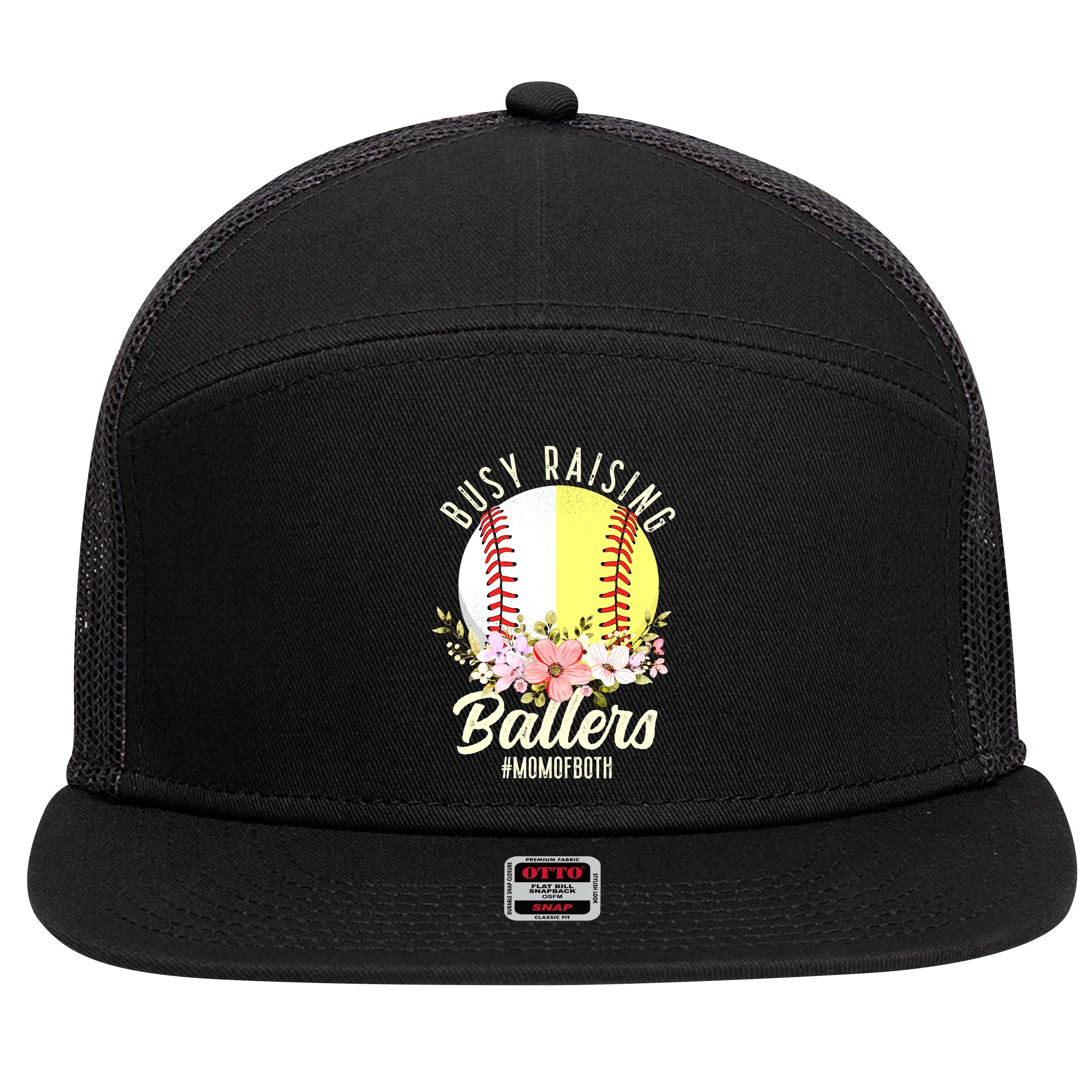 Funny Baseball Softball Mom Of Both Busy Raising Ballers 7 Panel Mesh Trucker Snapback Hat