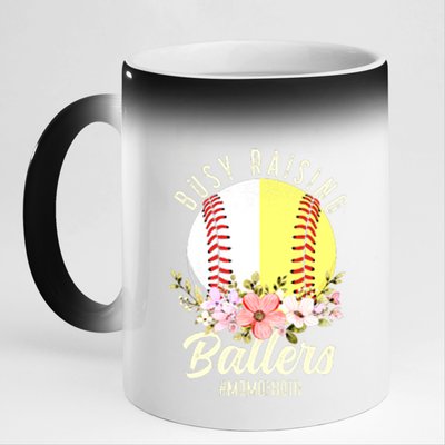 Funny Baseball Softball Mom Of Both Busy Raising Ballers 11oz Black Color Changing Mug