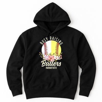 Funny Baseball Softball Mom Of Both Busy Raising Ballers Hoodie