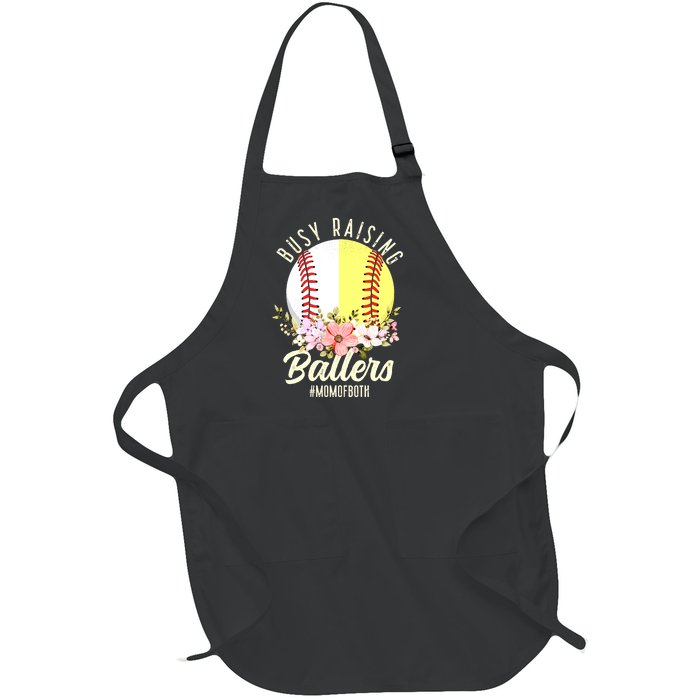 Funny Baseball Softball Mom Of Both Busy Raising Ballers Full-Length Apron With Pockets