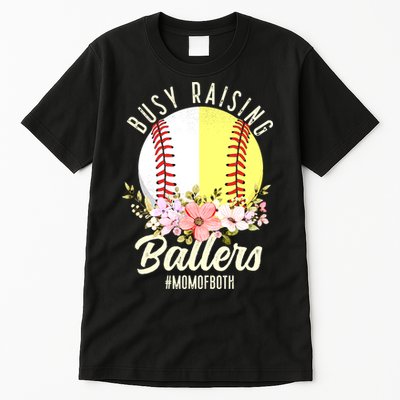 Funny Baseball Softball Mom Of Both Busy Raising Ballers Tall T-Shirt