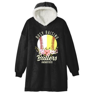 Funny Baseball Softball Mom Of Both Busy Raising Ballers Hooded Wearable Blanket