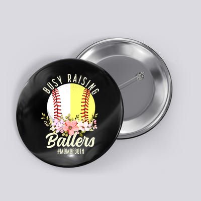 Funny Baseball Softball Mom Of Both Busy Raising Ballers Button