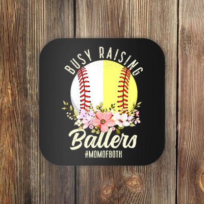 Funny Baseball Softball Mom Of Both Busy Raising Ballers Coaster