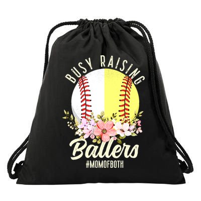Funny Baseball Softball Mom Of Both Busy Raising Ballers Drawstring Bag