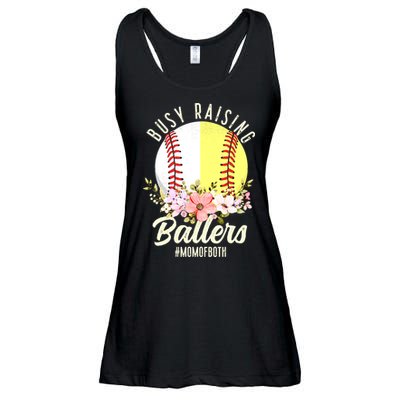 Funny Baseball Softball Mom Of Both Busy Raising Ballers Ladies Essential Flowy Tank