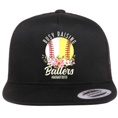 Funny Baseball Softball Mom Of Both Busy Raising Ballers Flatbill Hat