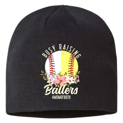 Funny Baseball Softball Mom Of Both Busy Raising Ballers Sustainable Beanie