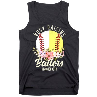 Funny Baseball Softball Mom Of Both Busy Raising Ballers Tank Top