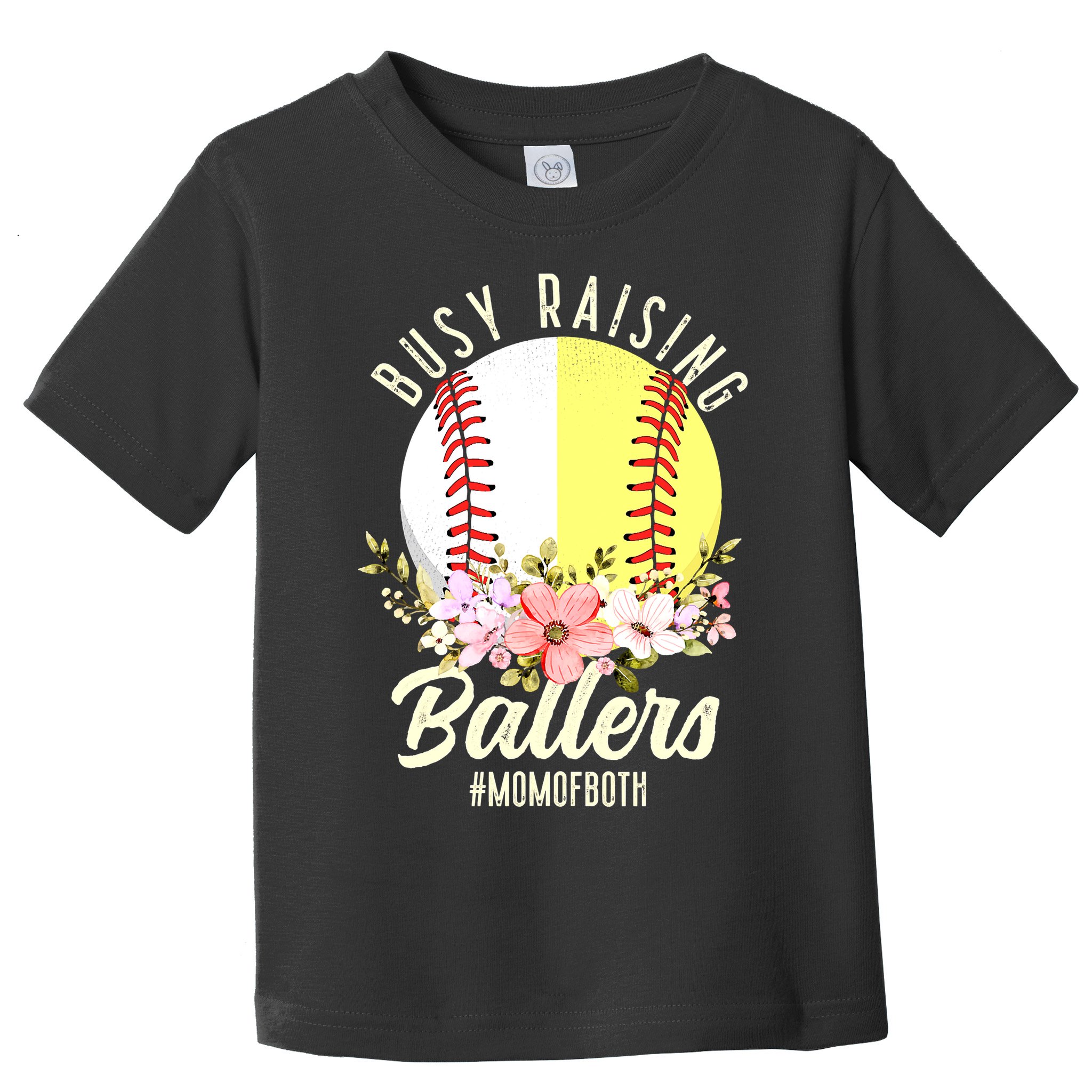 Funny Baseball Softball Mom Of Both Busy Raising Ballers Toddler T-Shirt
