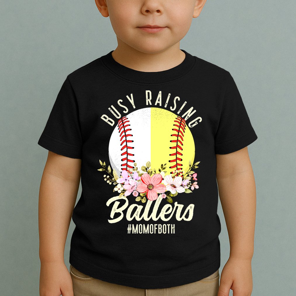 Funny Baseball Softball Mom Of Both Busy Raising Ballers Toddler T-Shirt