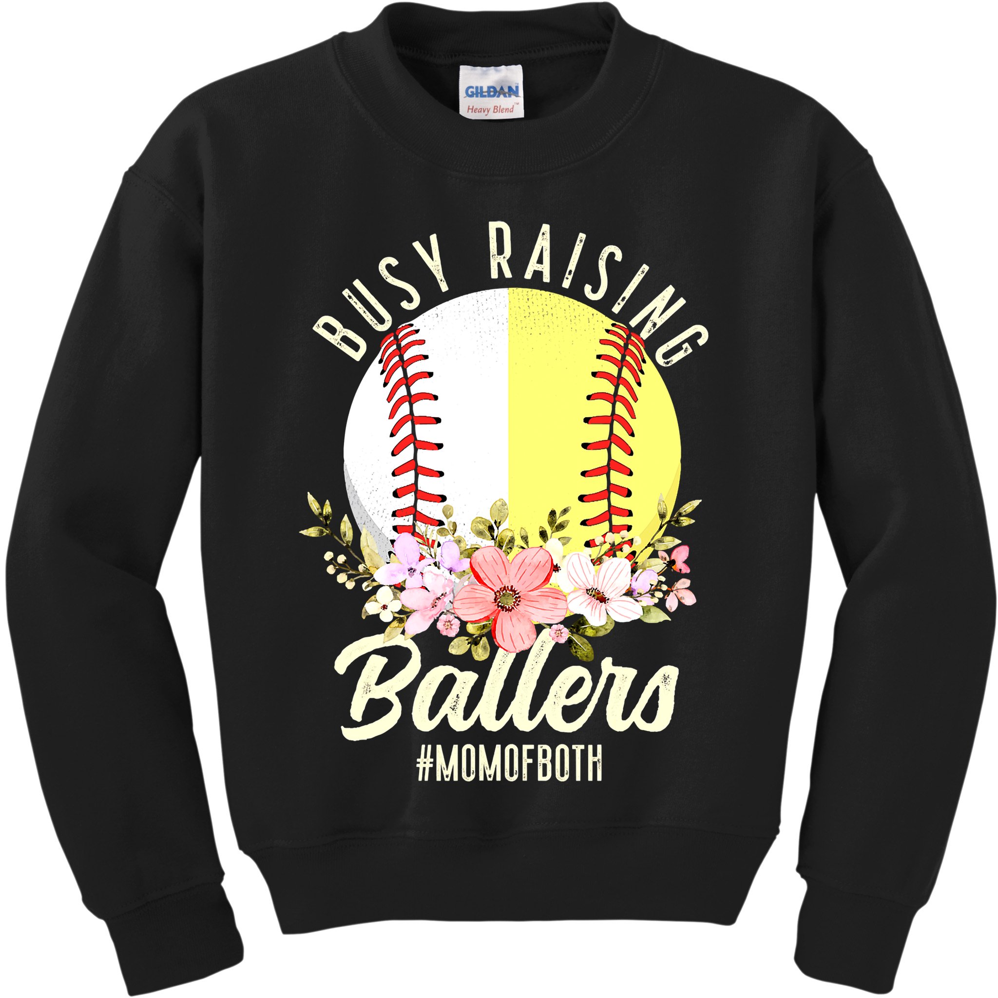 Funny Baseball Softball Mom Of Both Busy Raising Ballers Kids Sweatshirt