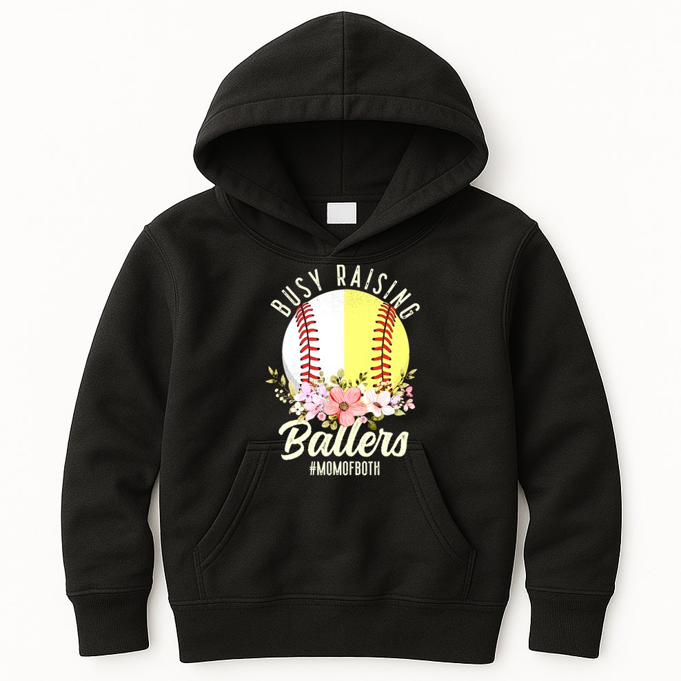 Funny Baseball Softball Mom Of Both Busy Raising Ballers Kids Hoodie