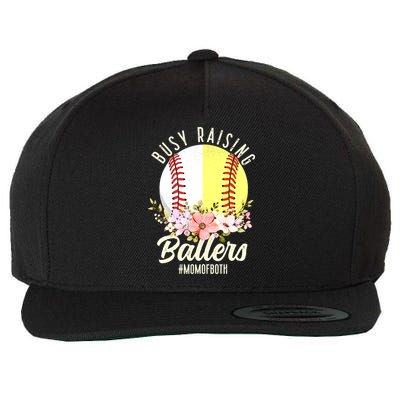 Funny Baseball Softball Mom Of Both Busy Raising Ballers Wool Snapback Cap