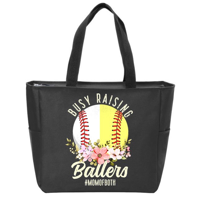 Funny Baseball Softball Mom Of Both Busy Raising Ballers Zip Tote Bag