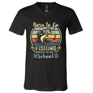 Funny Born To Go Fishing Bass Fish Fisherman V-Neck T-Shirt