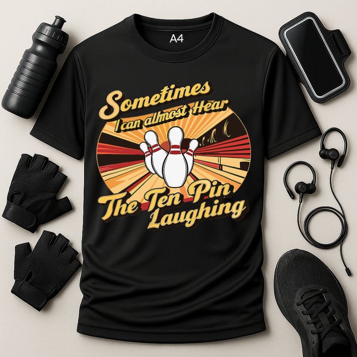 Funny Bowling Ten Pin Laughing Cooling Performance Crew T-Shirt