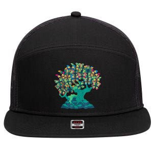 Funny Butterfly Tree Beautiful Art 7 Panel Mesh Trucker Snapback Hat