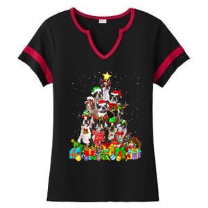 Funny Boston Terrier Dog Christmas Tree Lights Xmas Pajama Meaningful Gift Ladies Halftime Notch Neck Tee