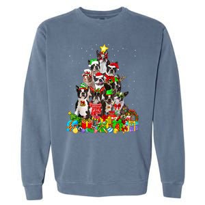 Funny Boston Terrier Dog Christmas Tree Lights Xmas Pajama Meaningful Gift Garment-Dyed Sweatshirt