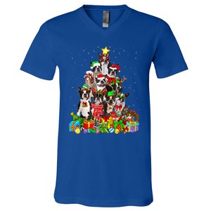 Funny Boston Terrier Dog Christmas Tree Lights Xmas Pajama Meaningful Gift V-Neck T-Shirt