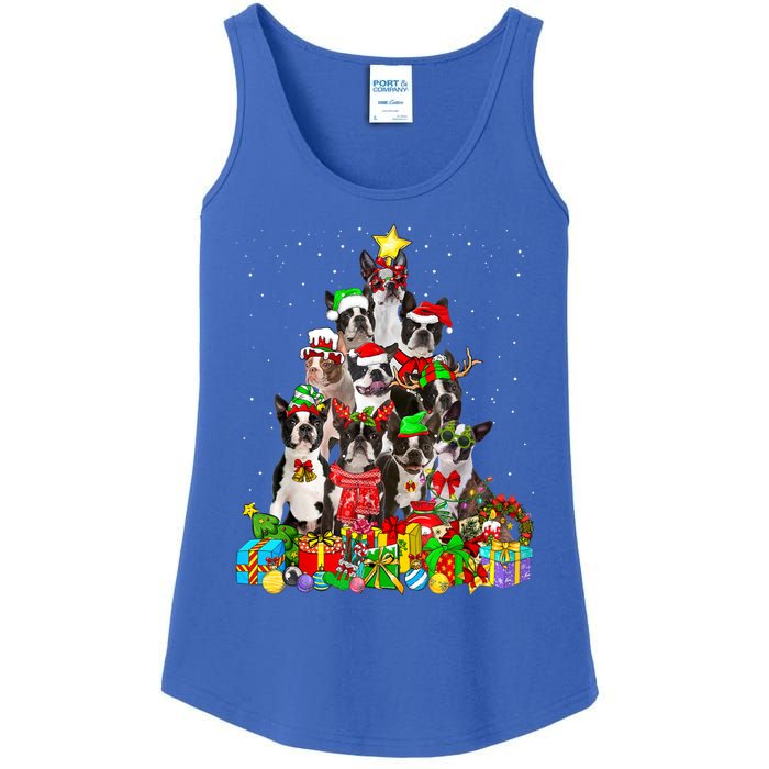 Funny Boston Terrier Dog Christmas Tree Lights Xmas Pajama Meaningful Gift Ladies Essential Tank