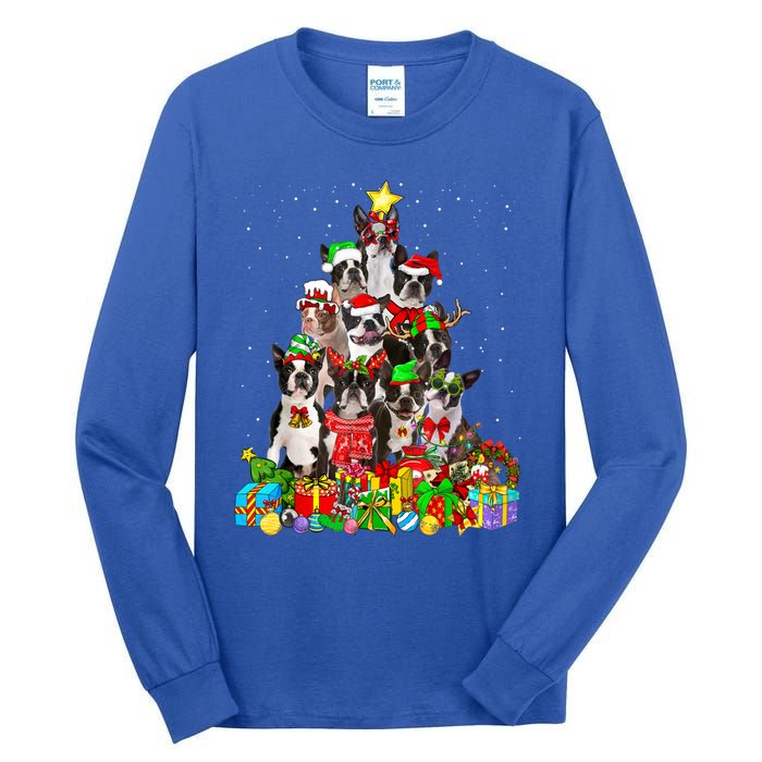 Funny Boston Terrier Dog Christmas Tree Lights Xmas Pajama Meaningful Gift Tall Long Sleeve T-Shirt