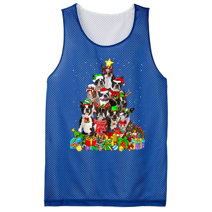 Funny Boston Terrier Dog Christmas Tree Lights Xmas Pajama Meaningful Gift Mesh Reversible Basketball Jersey Tank