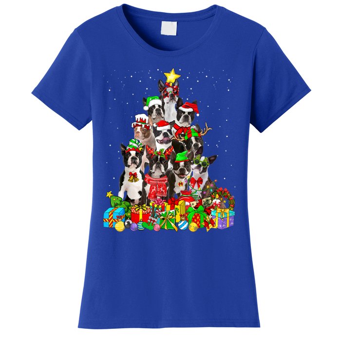 Funny Boston Terrier Dog Christmas Tree Lights Xmas Pajama Meaningful Gift Women's T-Shirt