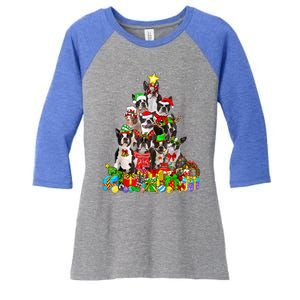 Funny Boston Terrier Dog Christmas Tree Lights Xmas Pajama Meaningful Gift Women's Tri-Blend 3/4-Sleeve Raglan Shirt