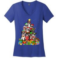 Funny Boston Terrier Dog Christmas Tree Lights Xmas Pajama Meaningful Gift Women's V-Neck T-Shirt