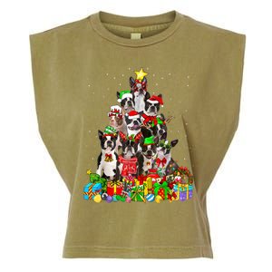 Funny Boston Terrier Dog Christmas Tree Lights Xmas Pajama Meaningful Gift Garment-Dyed Women's Muscle Tee