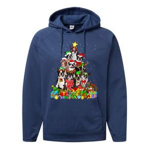 Funny Boston Terrier Dog Christmas Tree Lights Xmas Pajama Meaningful Gift Performance Fleece Hoodie