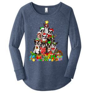 Funny Boston Terrier Dog Christmas Tree Lights Xmas Pajama Meaningful Gift Women's Perfect Tri Tunic Long Sleeve Shirt