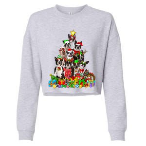 Funny Boston Terrier Dog Christmas Tree Lights Xmas Pajama Meaningful Gift Cropped Pullover Crew