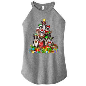 Funny Boston Terrier Dog Christmas Tree Lights Xmas Pajama Meaningful Gift Women's Perfect Tri Rocker Tank