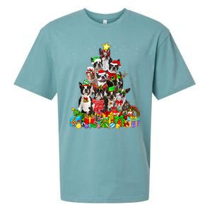 Funny Boston Terrier Dog Christmas Tree Lights Xmas Pajama Meaningful Gift Sueded Cloud Jersey T-Shirt