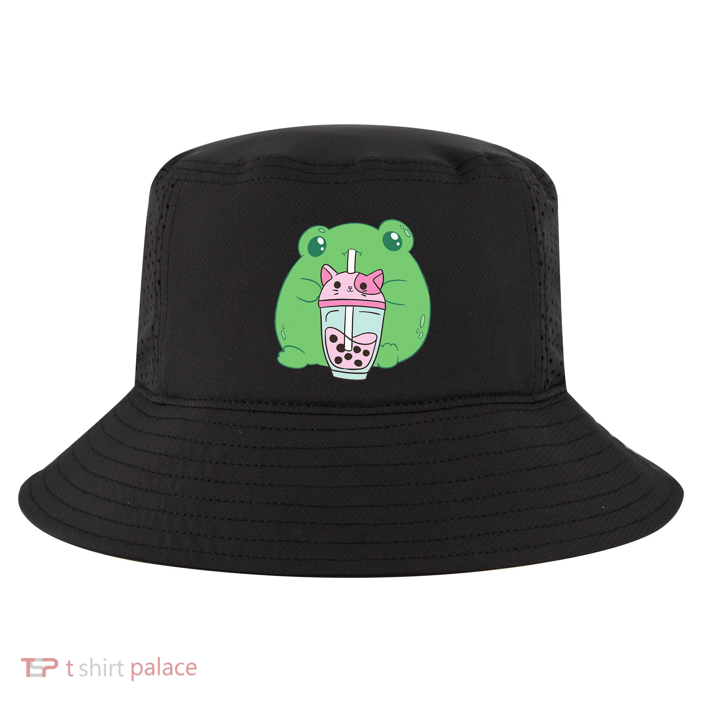 Frog Boba Tea Bubble Cat Cottagecore Frog Aesthetic Cool Comfort Performance Bucket Hat