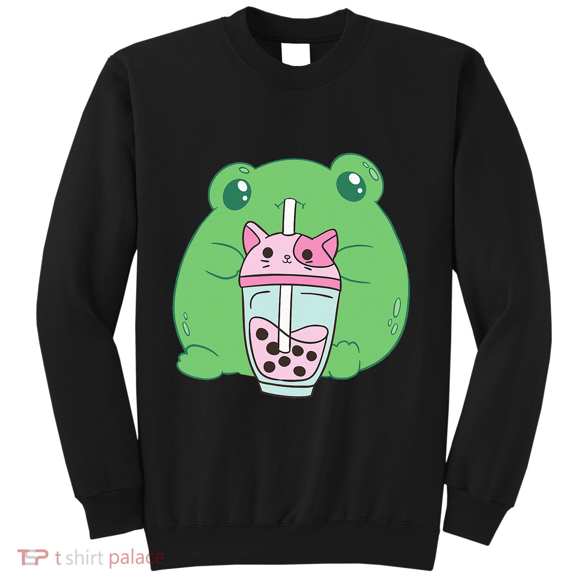 Frog Boba Tea Bubble Cat Cottagecore Frog Aesthetic Sweatshirt