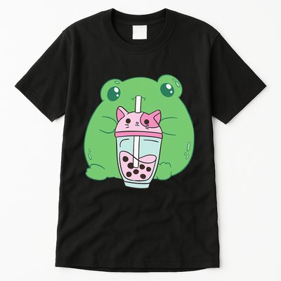 Frog Boba Tea Bubble Cat Cottagecore Frog Aesthetic Tall T-Shirt