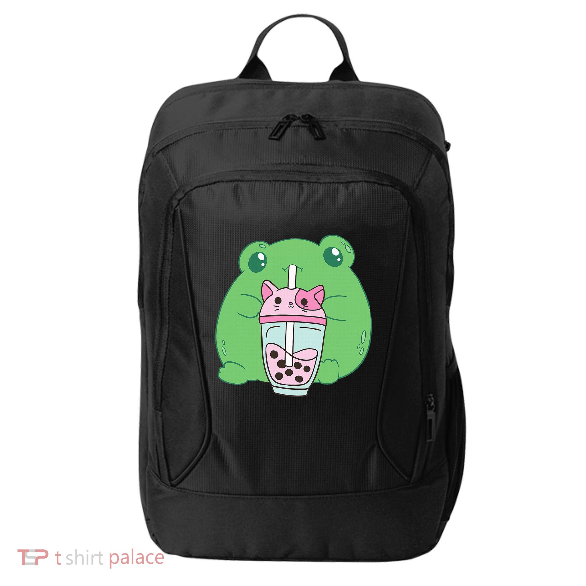 Frog Boba Tea Bubble Cat Cottagecore Frog Aesthetic City Backpack