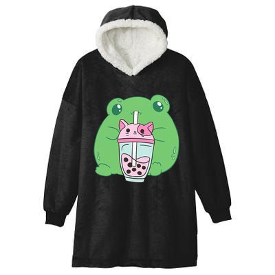 Frog Boba Tea Bubble Cat Cottagecore Frog Aesthetic Hooded Wearable Blanket