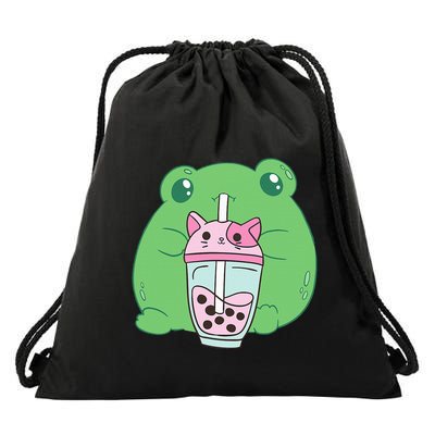 Frog Boba Tea Bubble Cat Cottagecore Frog Aesthetic Drawstring Bag