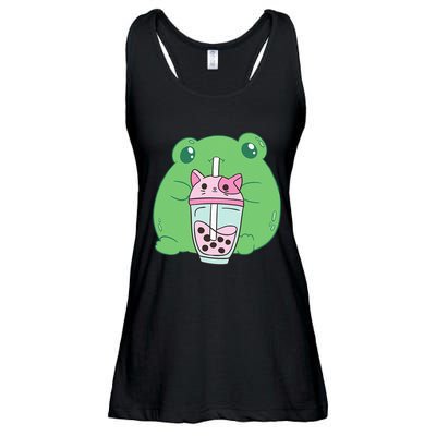 Frog Boba Tea Bubble Cat Cottagecore Frog Aesthetic Ladies Essential Flowy Tank